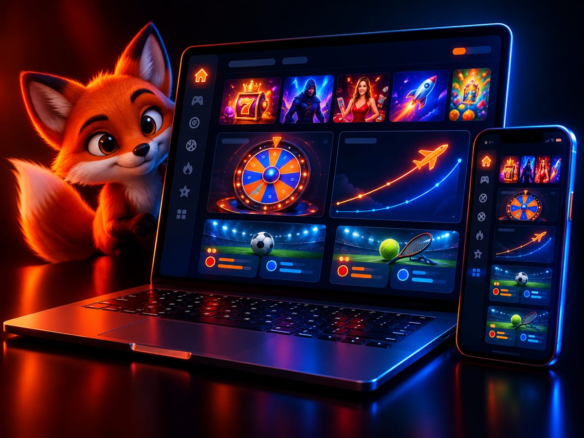 1Win Casino lobby with slots, live roulette, Aviator and a sports bet slip in a dark interface